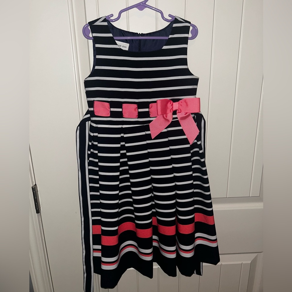 Bonnie Jean Striped Dress with Pink Bow